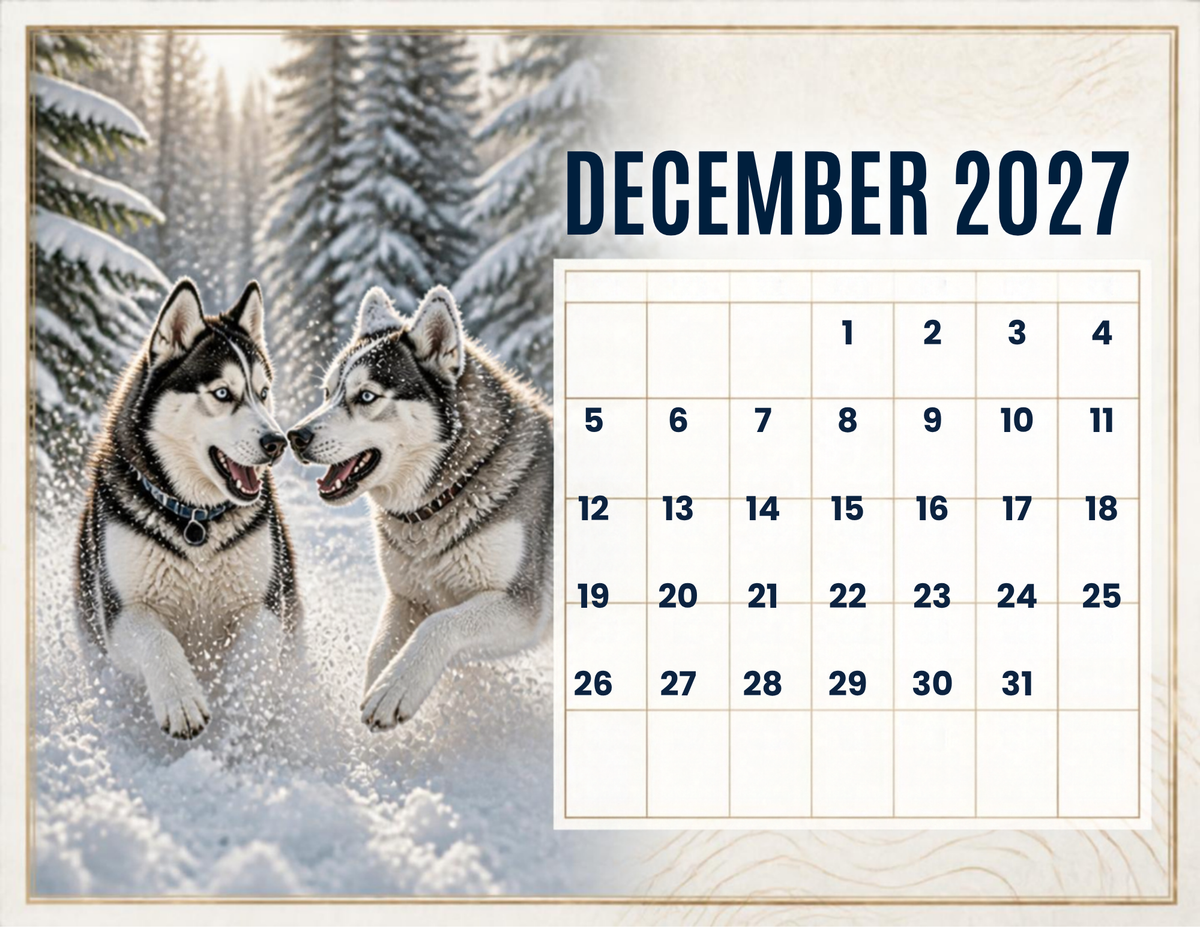Husky 2027 Printable Wall Calendar