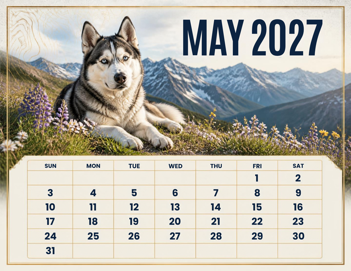 Husky 2027 Printable Wall Calendar
